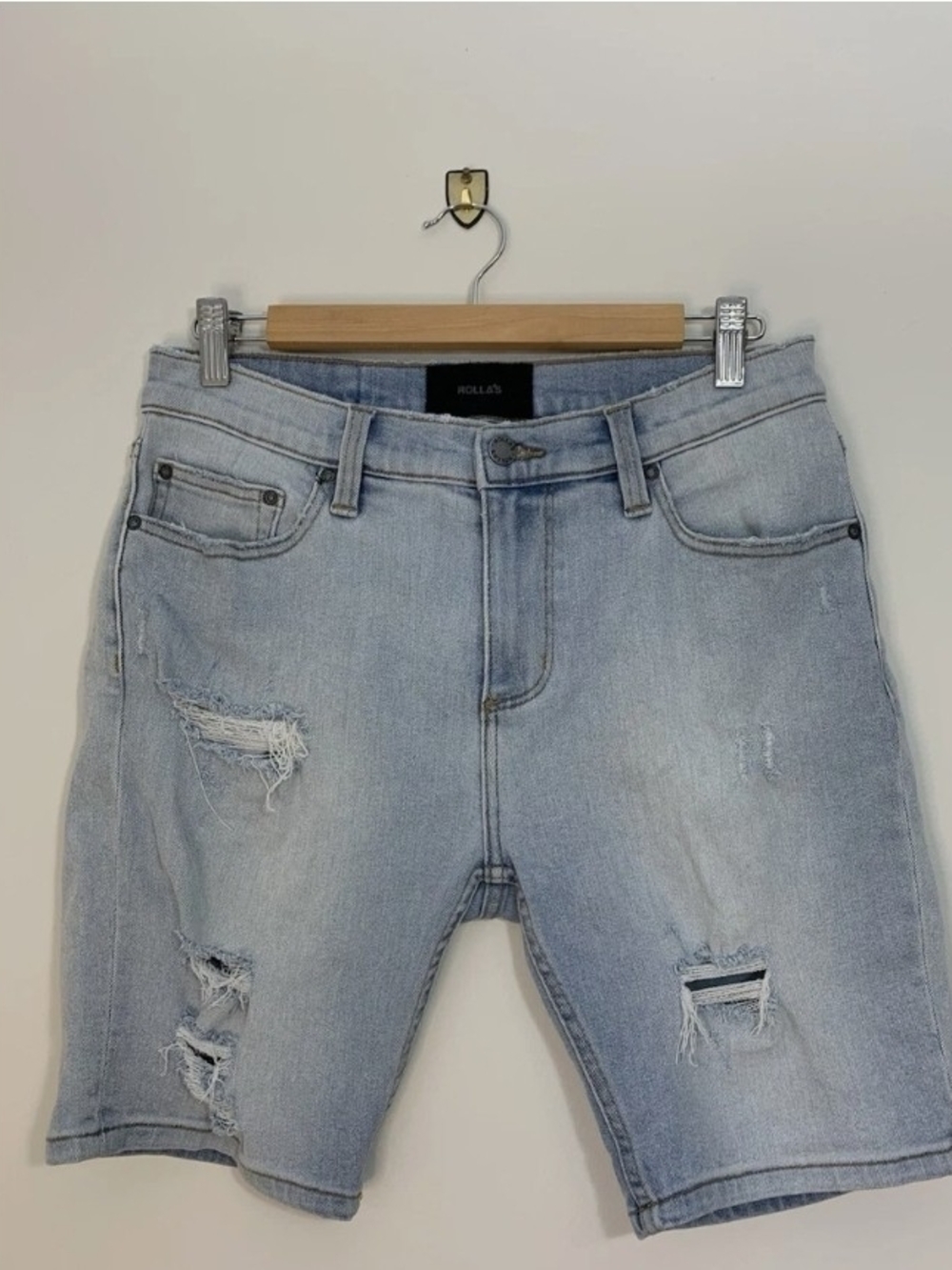 Rollas Distressed Light Blue Denim Shorts